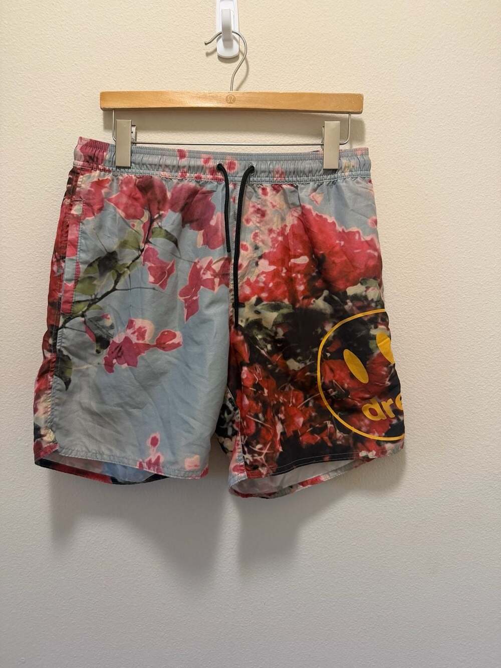 drew house Floral Print Mesh Shorts with Smiley Face Logo Size M